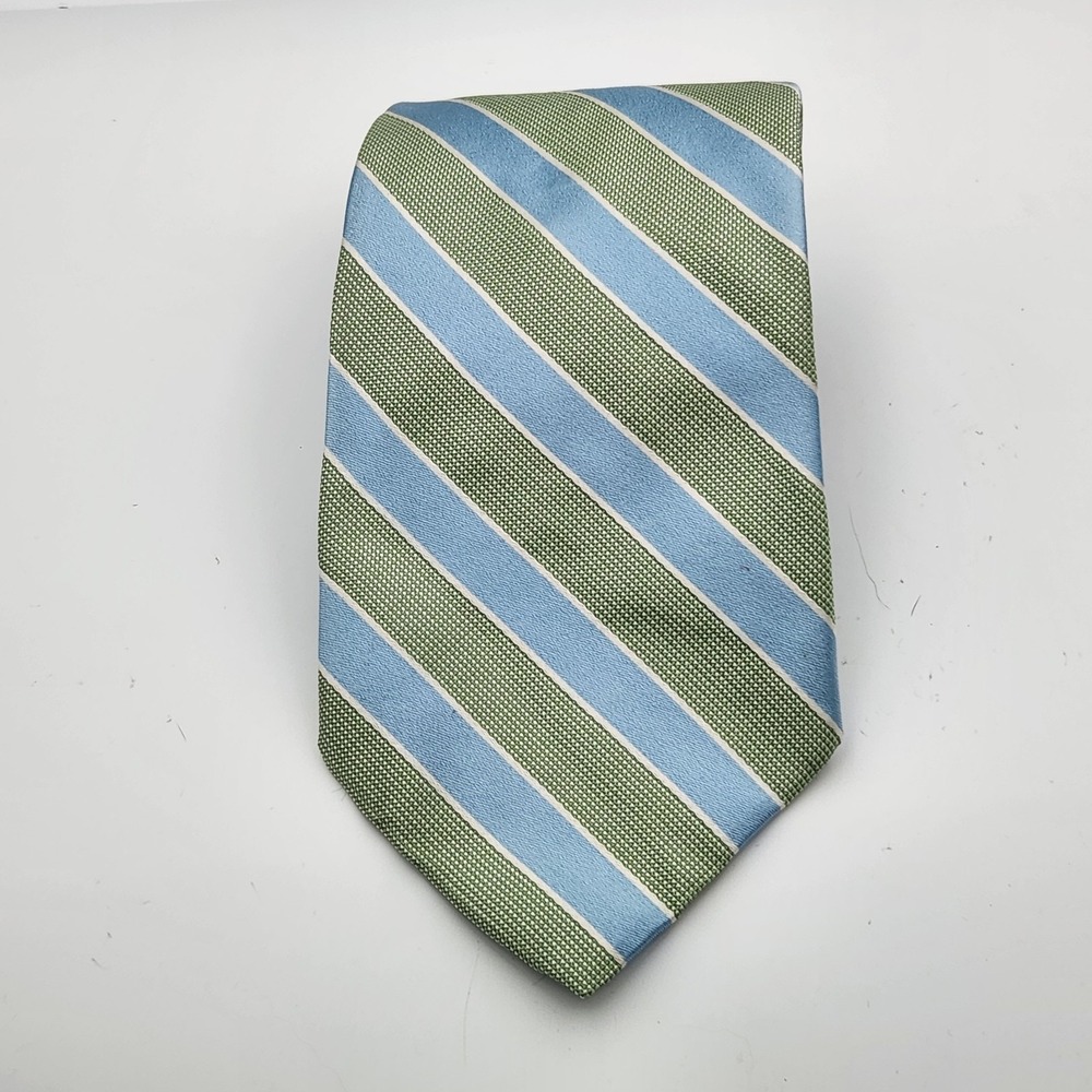Tommy Hilfiger Mens Silk Necktie Tie‎ Pastel Green Baby Blue Diagonal Striped